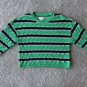 Anthropologie Maeve Green Knit Sweater with Navy & White Stripes